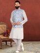 Mens Kurta Pajama Jacket Off White Colour Cotton,Dupion Silk Fabric.