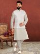 Cream,Silver Colour Dupion Silk Fabric Kurta Pajama Jacket.