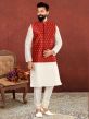 Off White,Maroon Colour Mens Kurta Jacket.