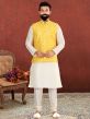 Yellow,Off White Colour Cotton,Dupion Silk Fabric Mens Kurta Pajama Jacket.