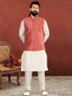 Red,Off White Colour Jacquard,Dupion Silk Fabric Mens Kurta Pajama Jacket.