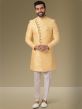 Yellow Colour Designer Indowestern in Jacquard,Brocade Silk Fabric.