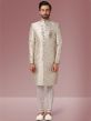 Cream Colour Party Wear Indowestern in Jacquard,Brocade Silk Fabric.