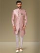 Pink Colour Designer Indowestern Jacquard,Brocade Silk Fabric.