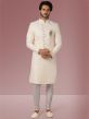 Fabulous Cream Colour Mens Indowestern Jacquard,Brocade Silk Fabric.