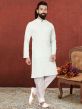 Off White Colour Georgette Fabric Mens Kurta Pajama.