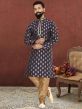 Blue Colour Jacquard,Silk Fabric Mens Kurta Pajama.