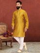 Yellow Colour Jacquard,Silk Fabric Mens Kurta Pajama.