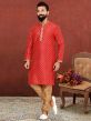 Red Colour Dupion Silk Fabric Designer Kurta Pajama.