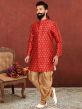 Red Colour Indian Wedding Indowestern in Jacquard,Silk Fabric.