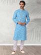 Sky Blue Colour Cotton Fabric Digital Print Kurta Pajama.