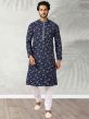 Navy Blue Colour Cotton Fabric Mens Kurta Pajama.