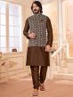 Brown Colour Art Silk Fabric Mens Kurta Jacket.