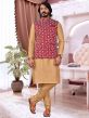 Golden,Red Colour Wedding Kurta Pajama Jacket in Art Silk Fabric.