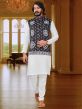 White,Black Colour Art Silk Fabric Mens Kurta Pajama Jacket.