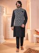 Black Colour Party Wear Kurta Pajama Jacket in Art Silk Fabric.