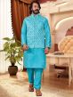 Sky Blue Colour Art Silk Fabric Kurta Pajama Jacket.