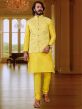 Yellow Colour Art Silk Fabric Wedding Kurta Pajama Jacket.