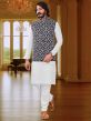 White,Black Colour Art Silk Fabric Mens Kurta Pajama Jacket.