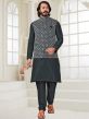 Grey Colour Art Silk Kurta Pajama Jacket.