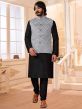 Black,Grey Colour Art Silk Fabric Mens Kurta Pajama Jacket.