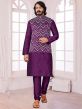 Designer Kurta Pajama Jacket Purple Colour in Art Silk Fabric.