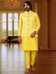 Yellow Colour Art Silk Fabric Mens Kurta Pajama.