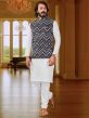 White,Black Colour Mens Kurta Pajama Jacket in Art Silk Fabric.