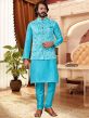 Sky Blue Colour Art Silk Fabric Mens Kurta Pajama Jacket.