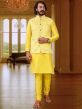 Yellow Colour Art Silk Fabric Designer Kurta Pajama Jacket.