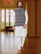 White,Black Colour Art Silk Fabric Mens Kurta Jacket.