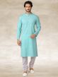 Sea Green Colour Cotton Fabric Mens Kurta Pajama.