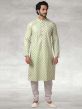 Pista Green Colour Cotton Fabric Mens Kurta Pajama.