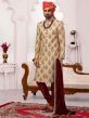 Golden Colour Wedding Sherwani in Art Banarasi Silk Fabric.