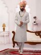 Lucknowi Fabric Groom Sherwani Grey Colour.