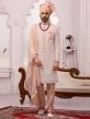 Peach Colour Lucknowi Fabric Mens Sherwani in Embroidered Work.