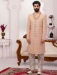 Lucknowi Fabric Groom Sherwani Peach Colour.