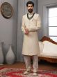 Cream Colour Banarasi Silk Fabric Indian Wedding Sherwani.