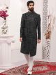 Black Colour Lucknowi Fabric Sherwani.