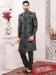 Black Colour Banarasi Silk Fabric Mens Sherwani.