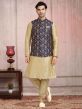 Blue,Golden Colour Banarasi Silk Fabric Mens Kurta Jacket.