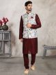 Banarasi Silk Fabric Kurta Pajama Jacket Off White,Maroon Colour.