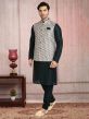 Off White,Green Colour Mens Kurta Jacket in Banarasi Silk Fabric.