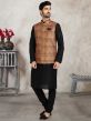 Beige,Black Colour Mens Kurta Pajama Jacket in Banarasi Silk Fabric.