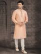 Peach Colour Designer Kurta Pajama In Jacquard,Brocade Silk Fabric.