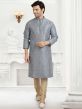 Grey Colour Mens Kurta Pyjama in Brocade Silk Fabric.