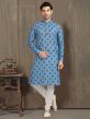 Blue Colour Banarasi Silk Fabric Mens Kurta Pajama.