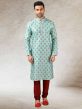 Sky Blue Colour Printed Kurta Pajama in Art Silk Fabric.