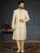 Cream Colour Jacquard,Silk Fabric Mens Designer Sherwani.