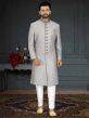 Grey Colour Jacquard,Silk Fabric Mens Sherwani.